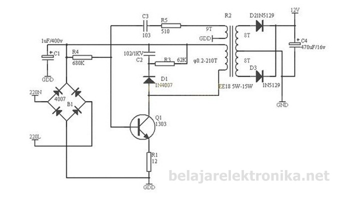 Rangkaian Power Supply Sederhana dengan Switching