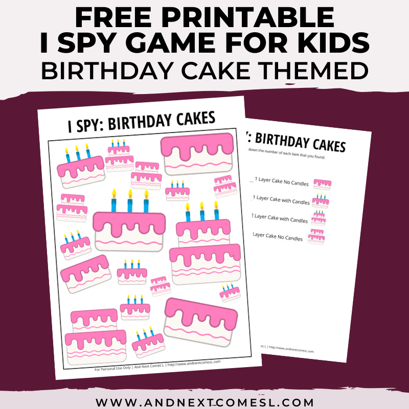 Birthday Themed I Spy Game Free Printable for Kids | And Next Comes L
