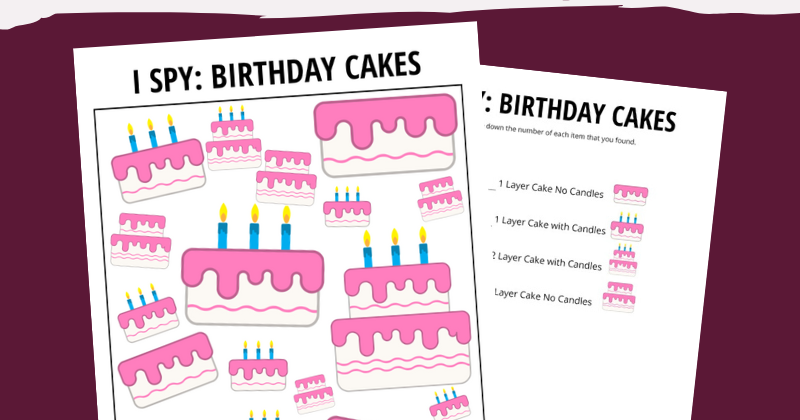 Birthday Themed I Spy Game Free Printable for Kids | And Next Comes L