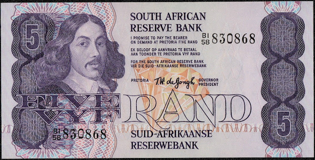 South Africa Currency 5 Rand banknote 1978 Jan van Riebeeck