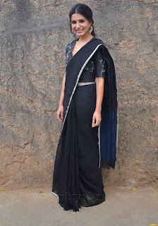 Samantha Akkineni Black Saree Stills at Jaanu Movie Interview