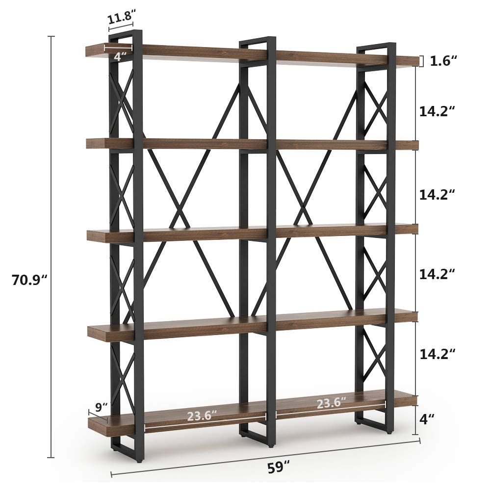 Solid Wood Industrial Large Metal Bookcases with 10 Open Shelves Home