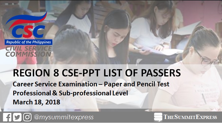 Region 8 Passers List: March 2018 Civil Service Exam Results (CSE-PPT)