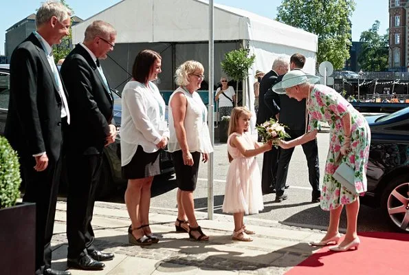 Queen Margrethe wore floral print summer dress at Danmarks Nationalbank's lobby at Havnegade. Crown Princess Mary, Princess Marie