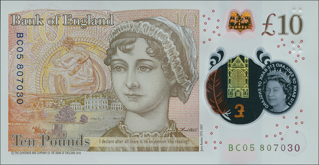 Great Britain new 10 Pound Sterling polymer note 2017 Jane AustenWorld