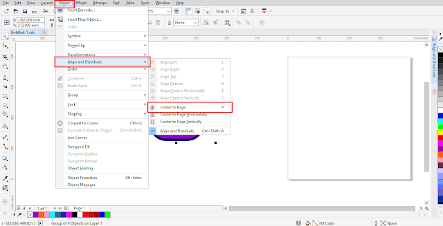 Memindahkan objek ke center page coreldraw