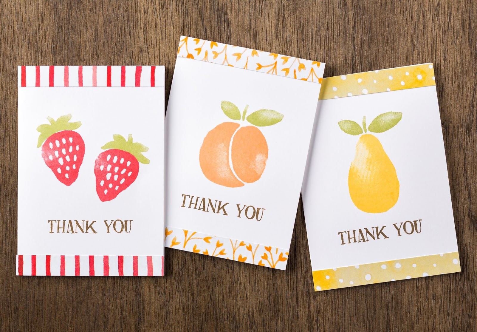 Stampin' Up! Fresh Fruit Thank You Note Cards with Fruit Stand Designer Paper #stampinup clean and simple www.juliedavison.com