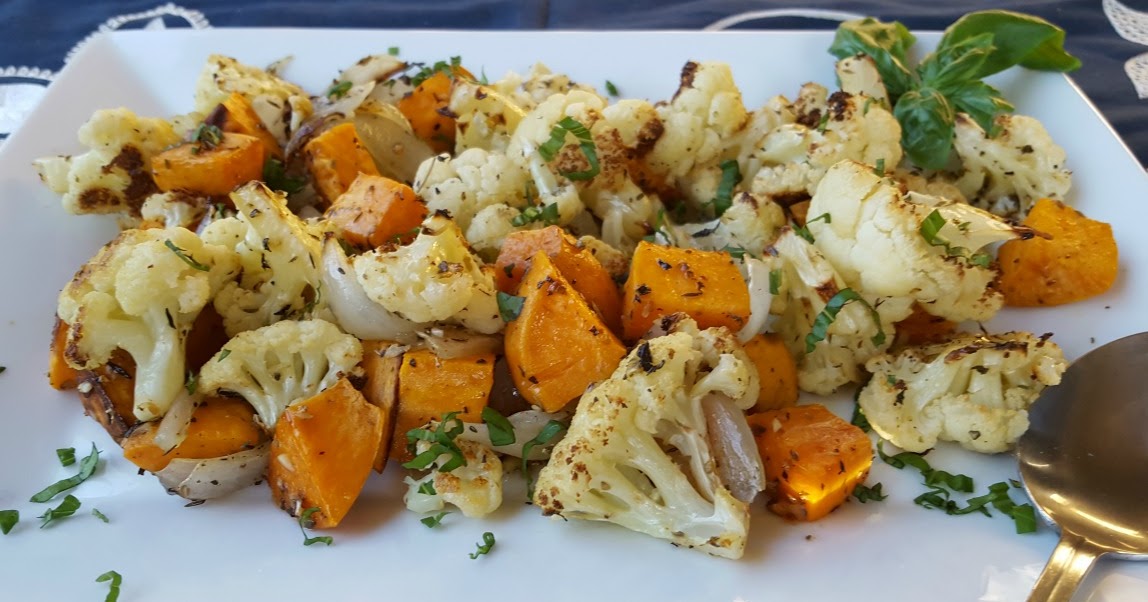Roasted Cauliflower and Sweet Potatoes - Just~One~Donna
