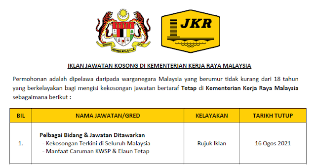 jawatan kosong jabatan kerja raya