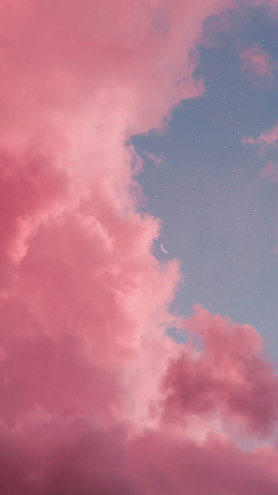Crescent moon in the pink clouds
