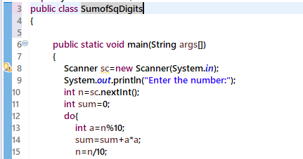 Java Program to print sum of the square of each given digit