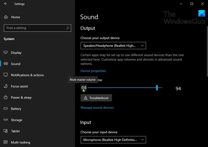 Silenciar o reactivar la aplicación de configuración de volumen de sonido