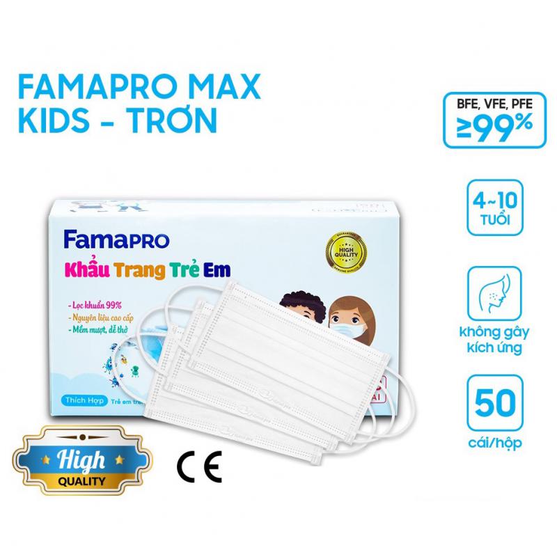 Khẩu trang y tế trẻ em kháng khuẩn 3 lớp Famapro max kid ( 50 cái /hộp )