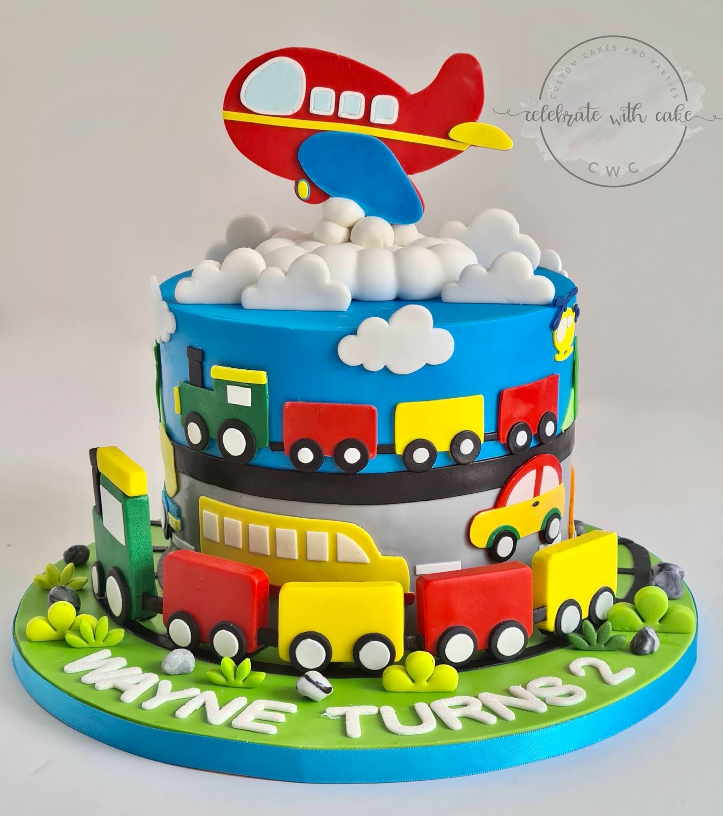 Celebrate with Cake! Transport themed single tier Cake