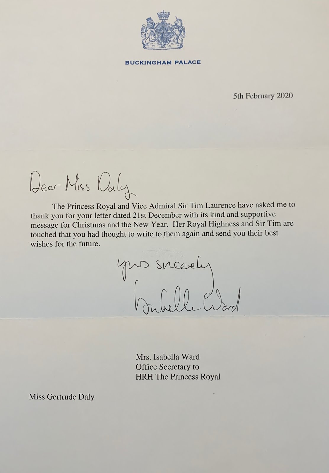 Gert's Royal Replies Princess Anne & Sir Tim Laurence Christmas