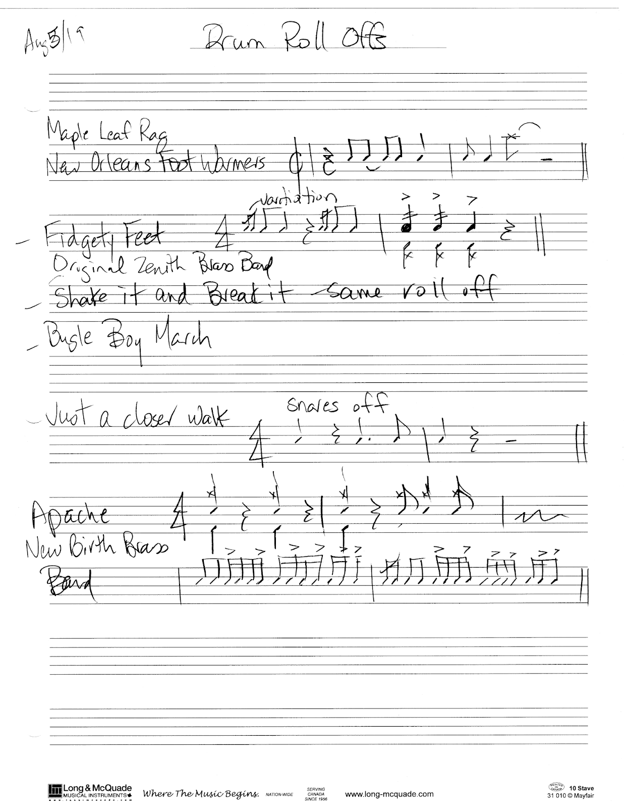 Drum transcriptions New Orleans Drum Roll Offs Part 1