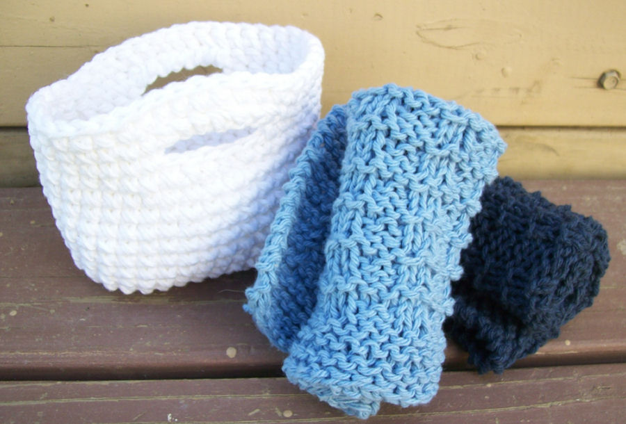 Toast with Jelly Too Set of Two Cotton Knit Washcloths and Crochet Cotton Basket