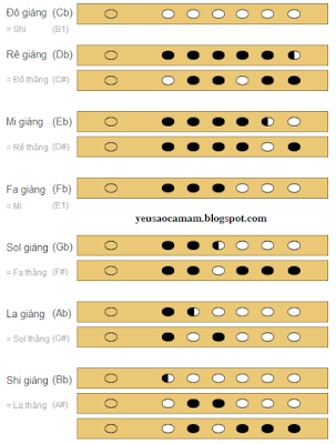 Cách             bấm thổi các nốt nhạc trên sáo trúc 6 lỗ