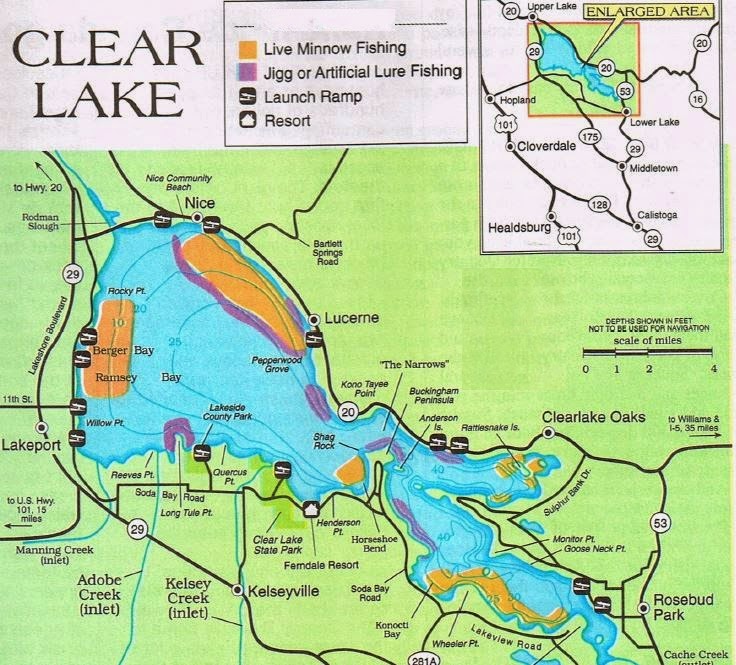 2018 Clear Lake Fishing Map, Fishing Report, and where to fish Clear Lake