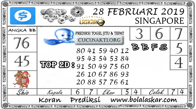 Prediksi Togel SINGAPORE LASKAR4D 28 FEBRUARI 2019