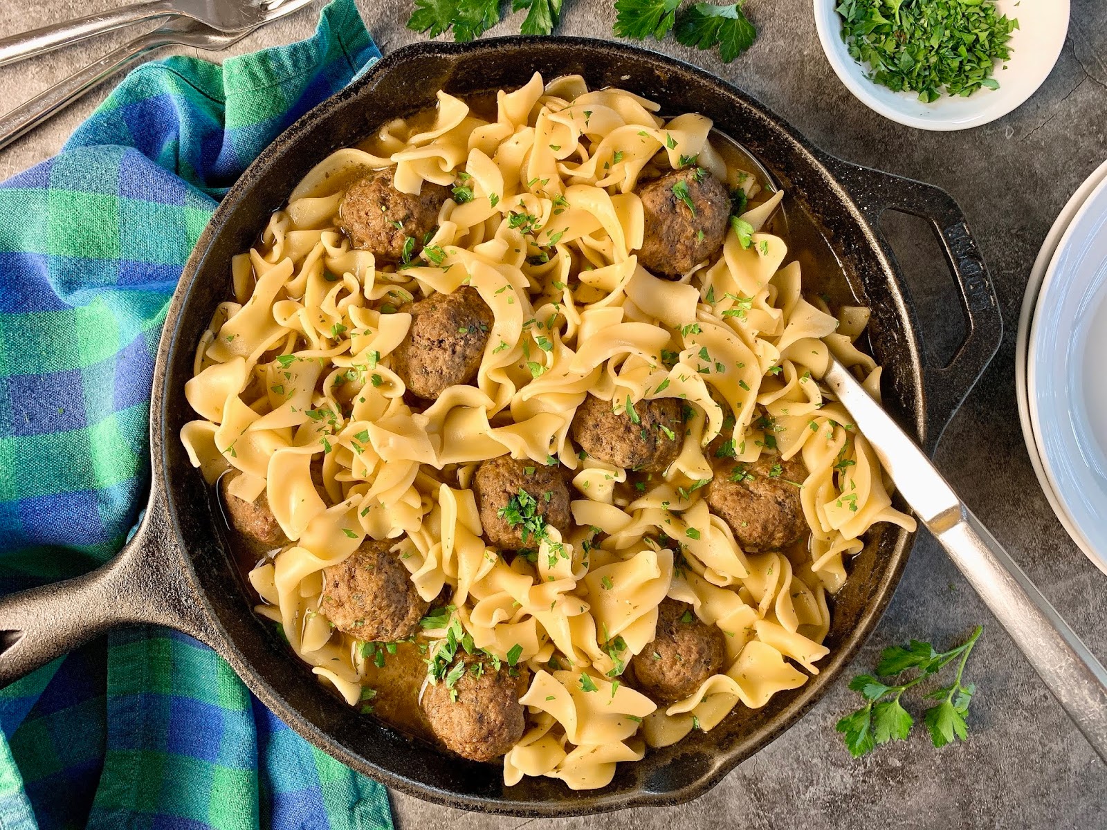 Meatballs and Noodles with Sherry Gravy