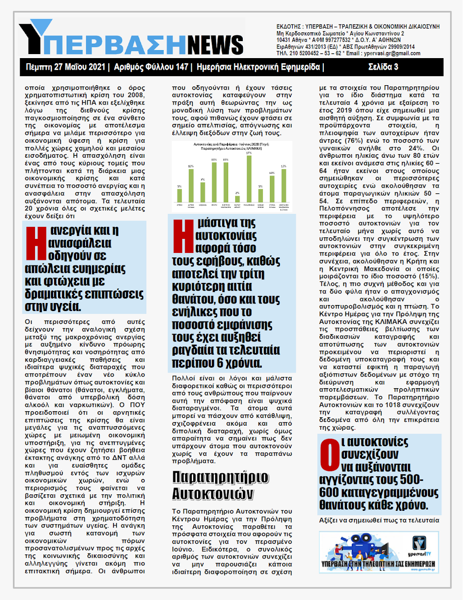 ΥΠΕΡΒΑΣΗ NEWS 27/05/2021 | Αυτοκτονίες : Υπάρχουν «ένοχες» Τράπεζες και Εισπρακτικές ;;; 3 YNEWS%2B27052021%2BPG3
