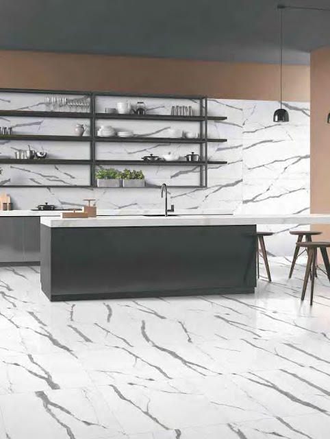 Black and White Ceramic Tile Kitchen Floor
