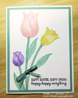 Easter Card made with Stampin'UP! Timeless Tulips stamp set and Mint Macaron Ribbon