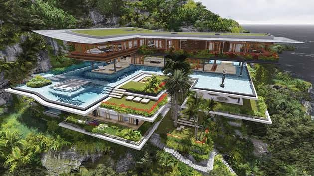 The Luxury House Design With Layered One That Starts The Horizon And Travels Across The Sea To The Island