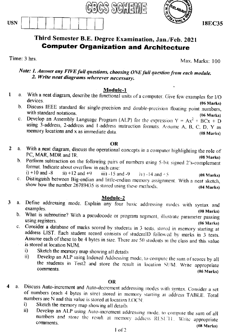 Computer organization and architecture 2 marks with answers - advancelio