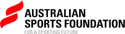Logo of the Australian Sports Foundation. Red curly lines sit to the left. To the right and above is Australian Sports Foundation in large bold type. Lower right is the lines for a sporting future