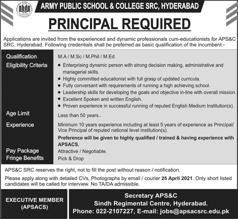 Army Public School & College SRC, Hyderabad Jobs 2021 in Pakistan Army Public School & College SRC, Hyderabad Jobs 2021 in Pakistan