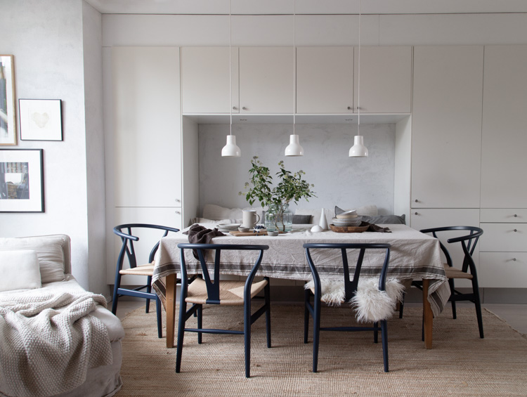 my scandinavian home: Our Dining Area With New 'Soft Blue' Wishbone Chairs!