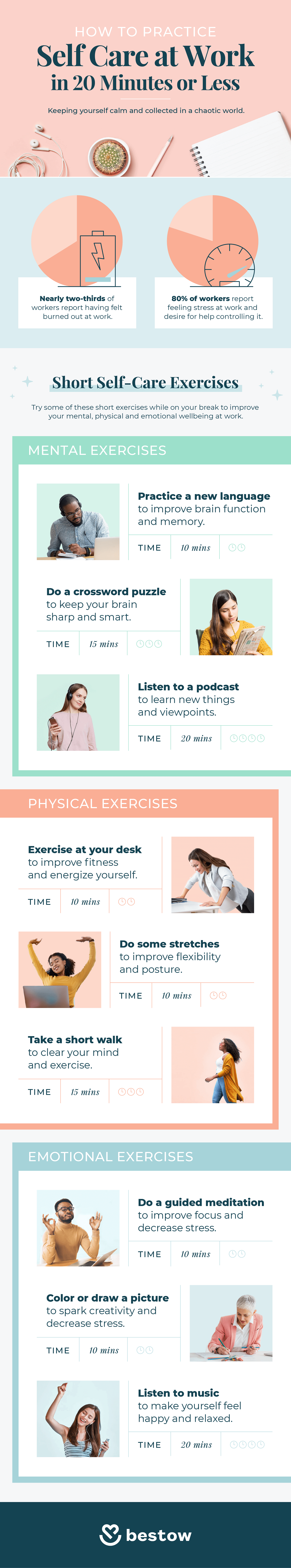 How to Practice Self Care While Working + Exercises #infographic