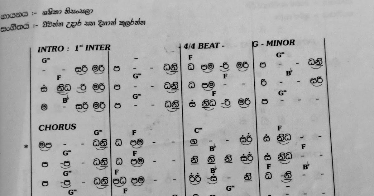 Sinhala Notation , Sinhala Piano Notes , Sinhala Keyboard Notations