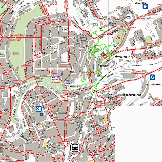 Mapa do centro da cidade de Luxemburgo