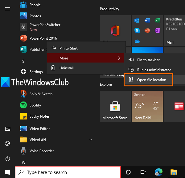 gebruik het startmenu om de installatielocatie van een tool te vinden