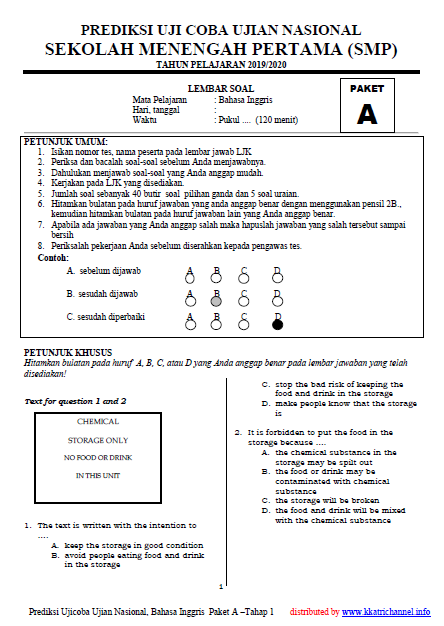 Soal Ucun Tahap 1 Smp Tahun 2020 4 Pelajaran Lengkap Kkaktri Channel Info Pendidikan