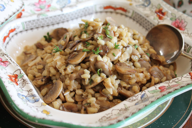Food Lust People Love: This buttery pearl barley mushroom pilaf is a wonderful holiday side dish made with garlic, thyme, white wine and Pecorino. This recipe is easily doubled or trebled if you are fortunate enough to have family around this year. This dish is rich and creamy, rather like risotto without the faff of standing and stirring forever. The pearl barley has a similar al dente bite that we love.