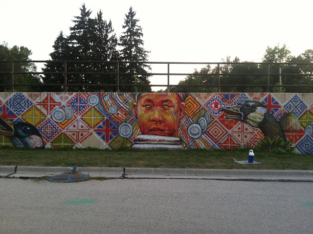Gaia New street art in Sheboygan for the Connecting Communities Project at the John Michael Kohler Art Center - long wall