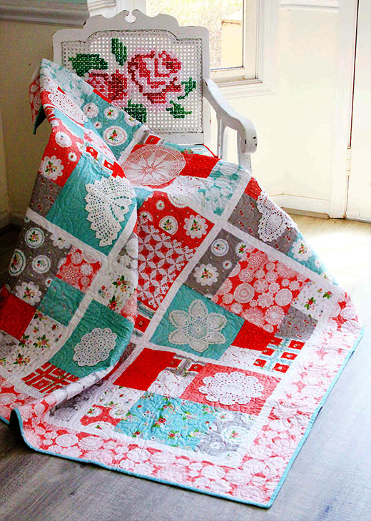 Vintage Doily Keepsakes Quilt Designed by Bev from Flamingo Toes
