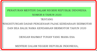 Permendagri Nomor 8 tahun 2020 Penghitungan Dasar Pengenaan Pajak