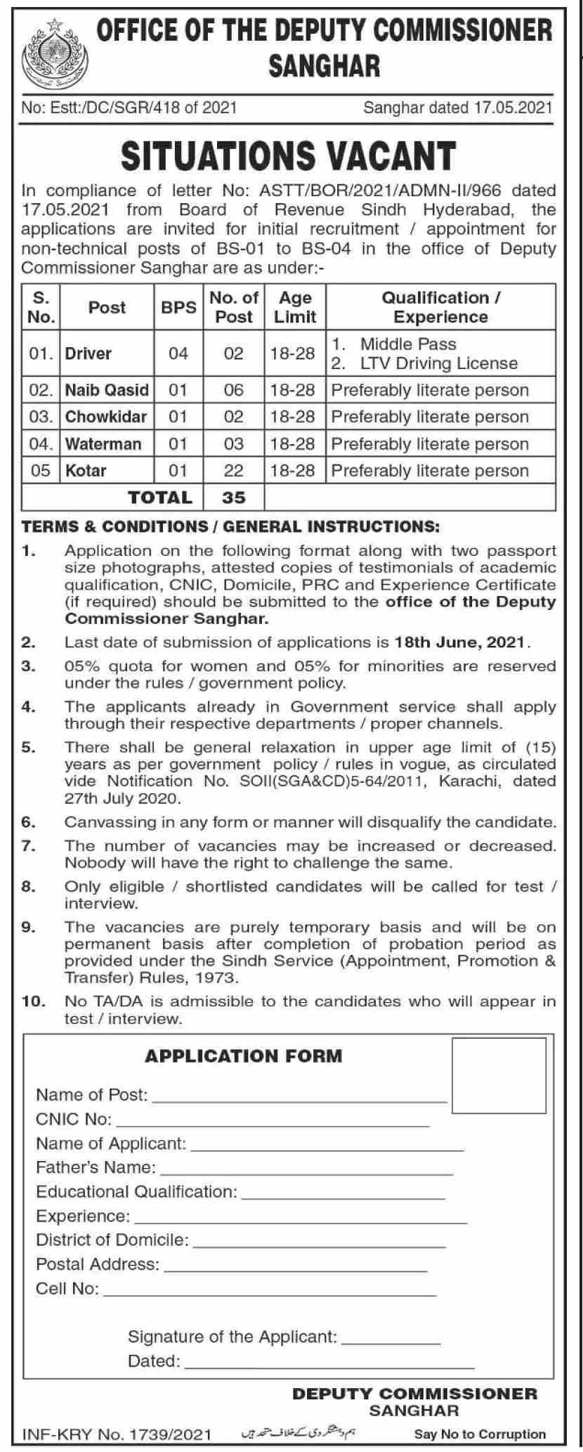 Office of The Deputy Commissioner District Korangi Jobs 2021 in Pakistan Office of The Deputy Commissioner District Korangi Jobs 2021 in Pakistan