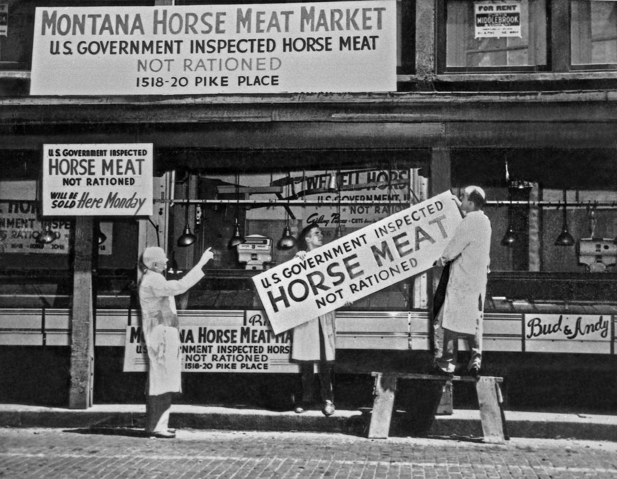 Montana Horse Meat Market Comparison Then and Now Photos of a Seattle Butcher Shop Sometime