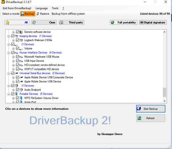 DriverBackup Software de copia de seguridad del controlador de Windows