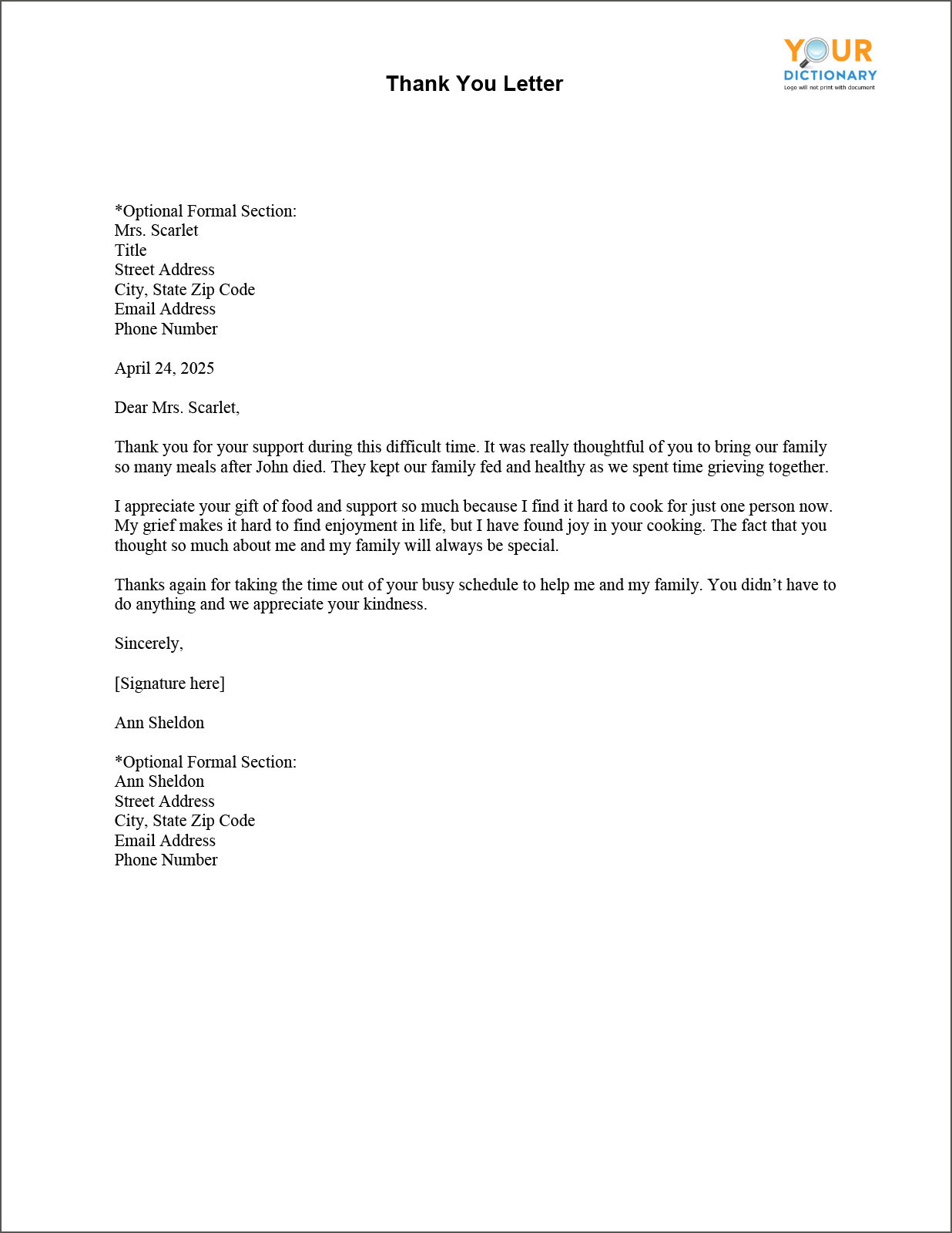 Thank You Letters Formal Letter