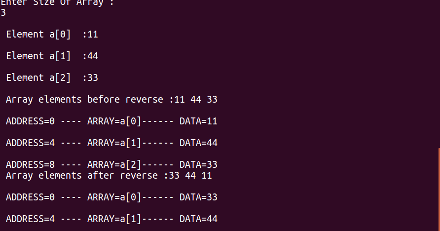 Data Structure: Program to reverse the given array elements
