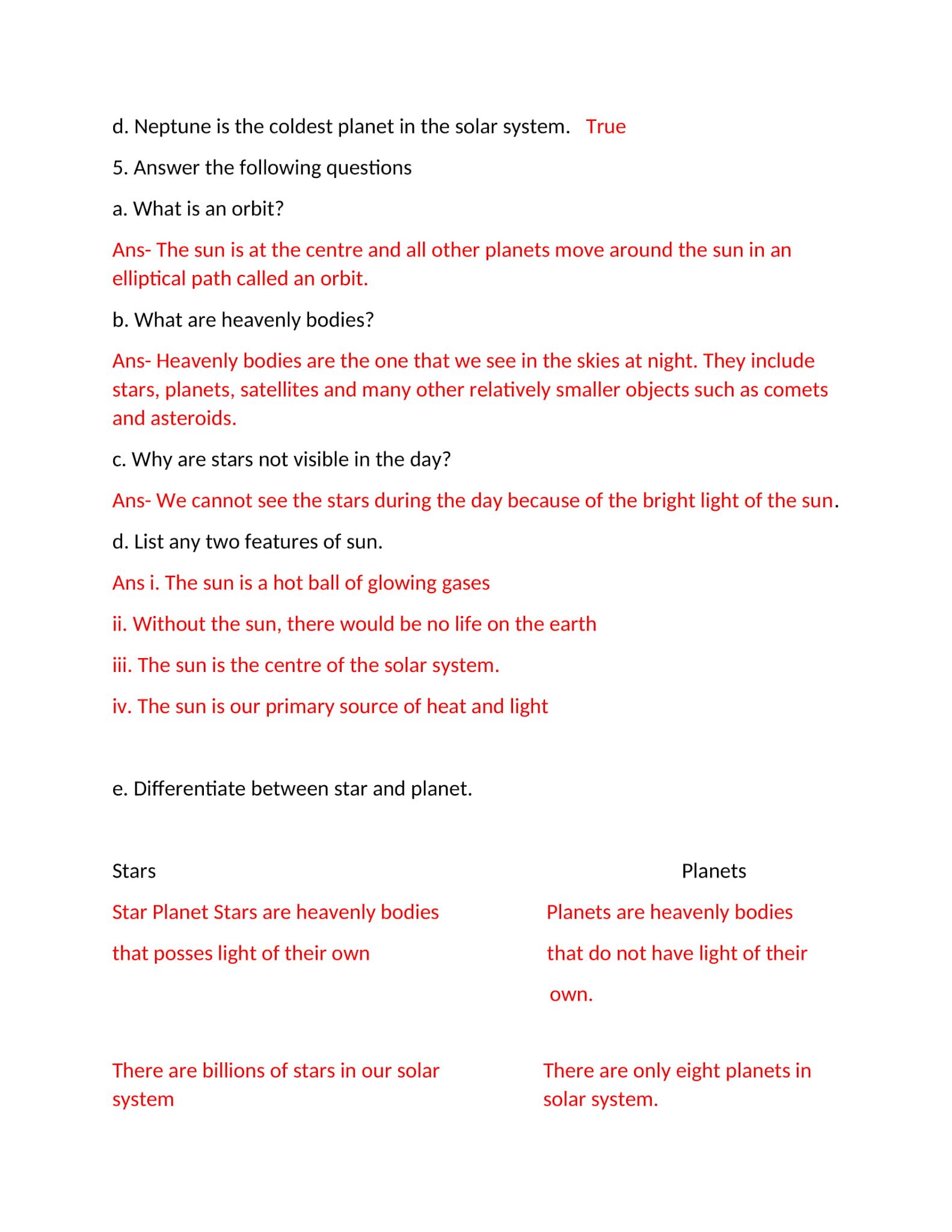 PIS BARODA STD-4: EVS Notebook work chapter 10 Our Universe