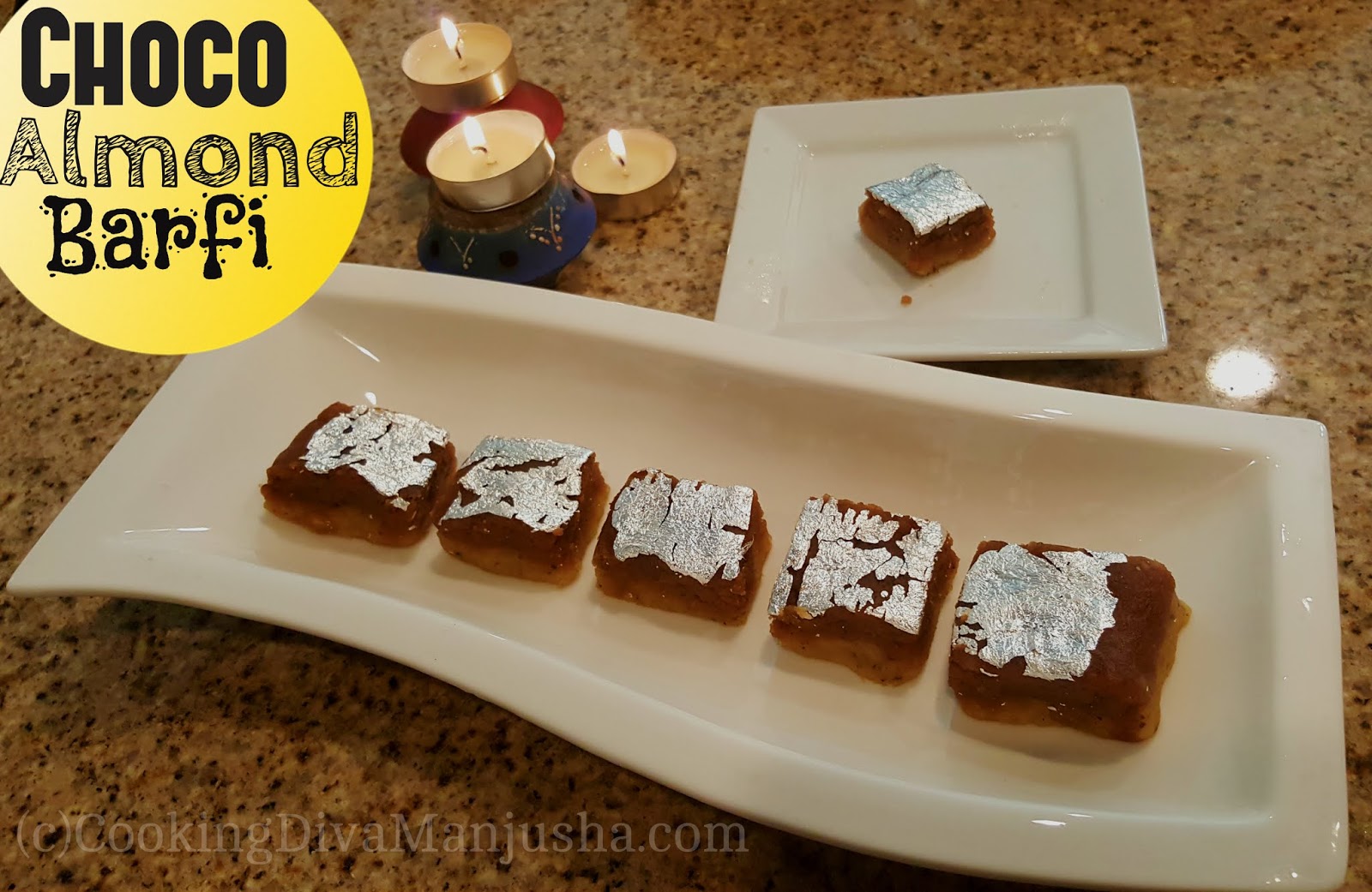 Chocolate Badam Barfi recipeDouble layered choco Almond fudge for Diwali