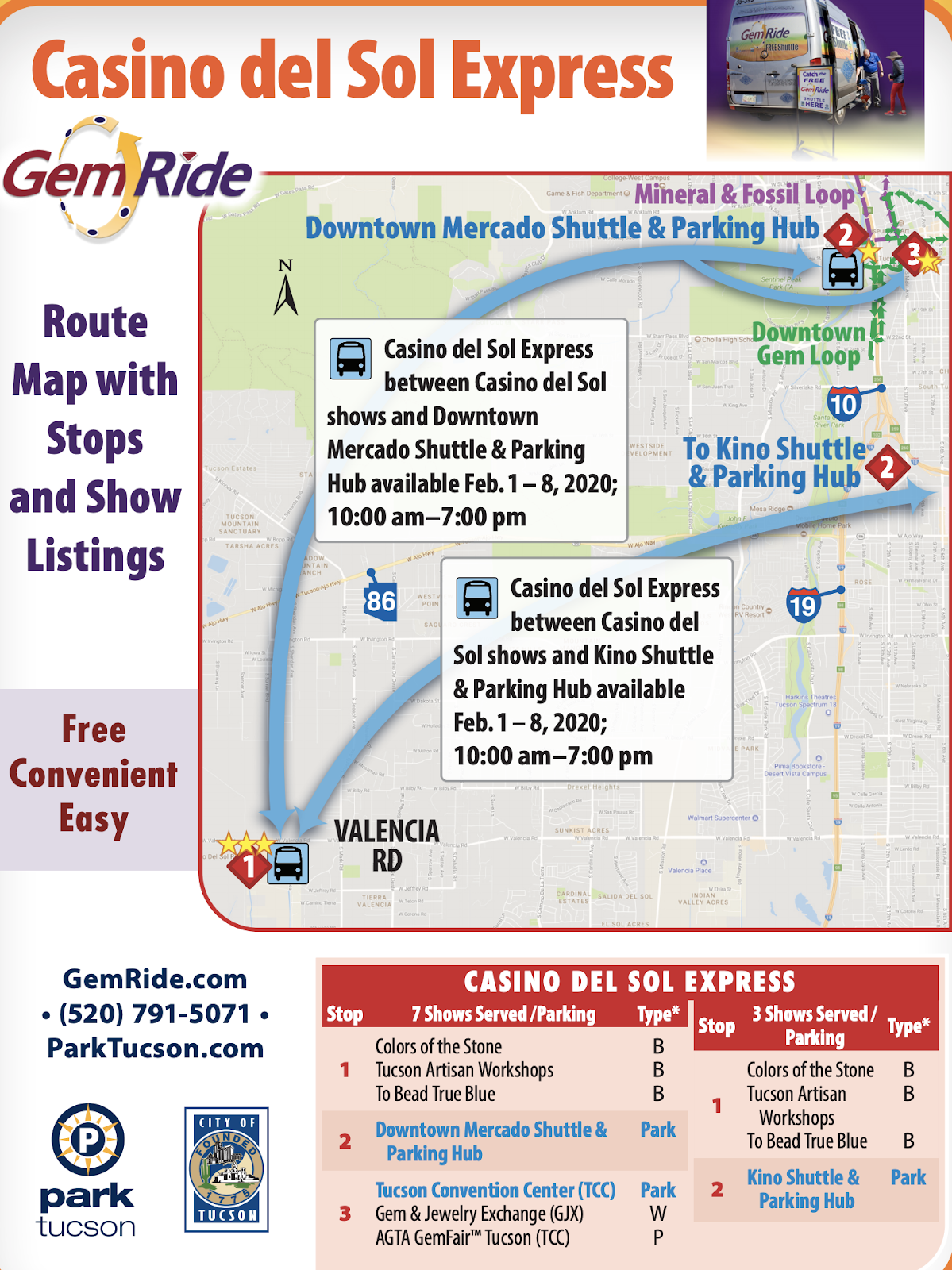 Tucson Gem Show Downtown Map Parking and Shuttles Revised for 2020